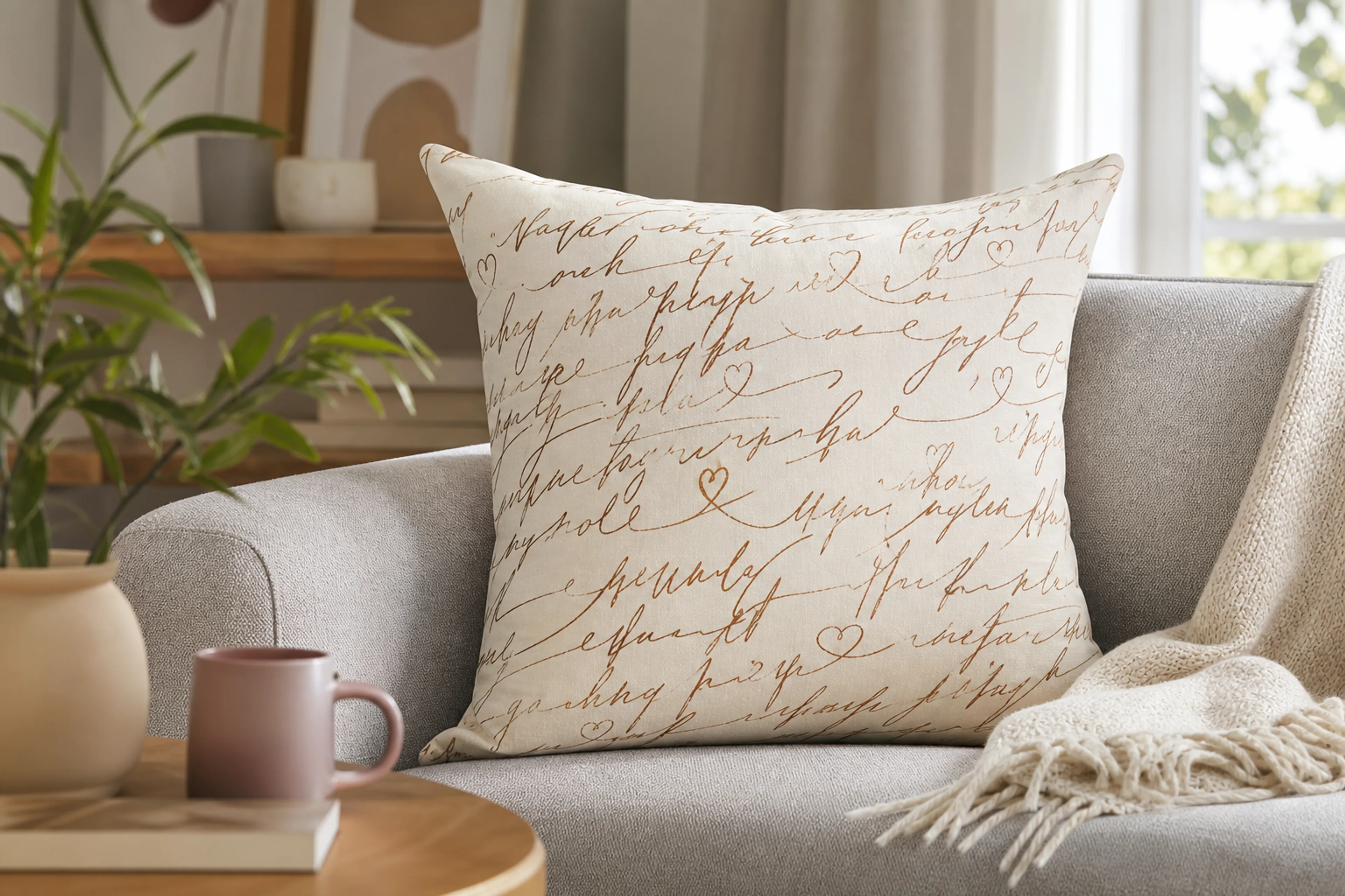 Custom printed throw pillow with elegant personalized design