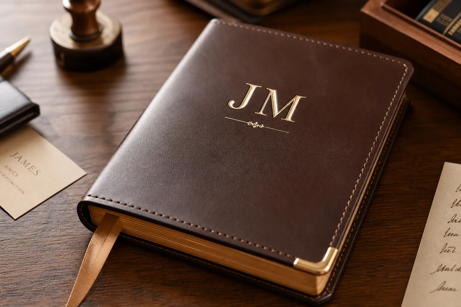 Leather-bound personalized journal with foil detail
