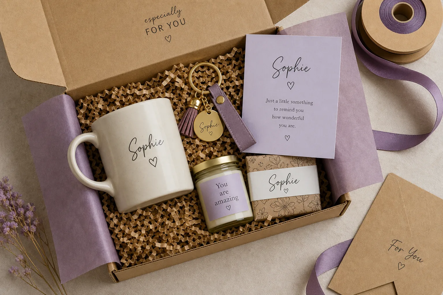 Curated gift box with personalized keepsakes