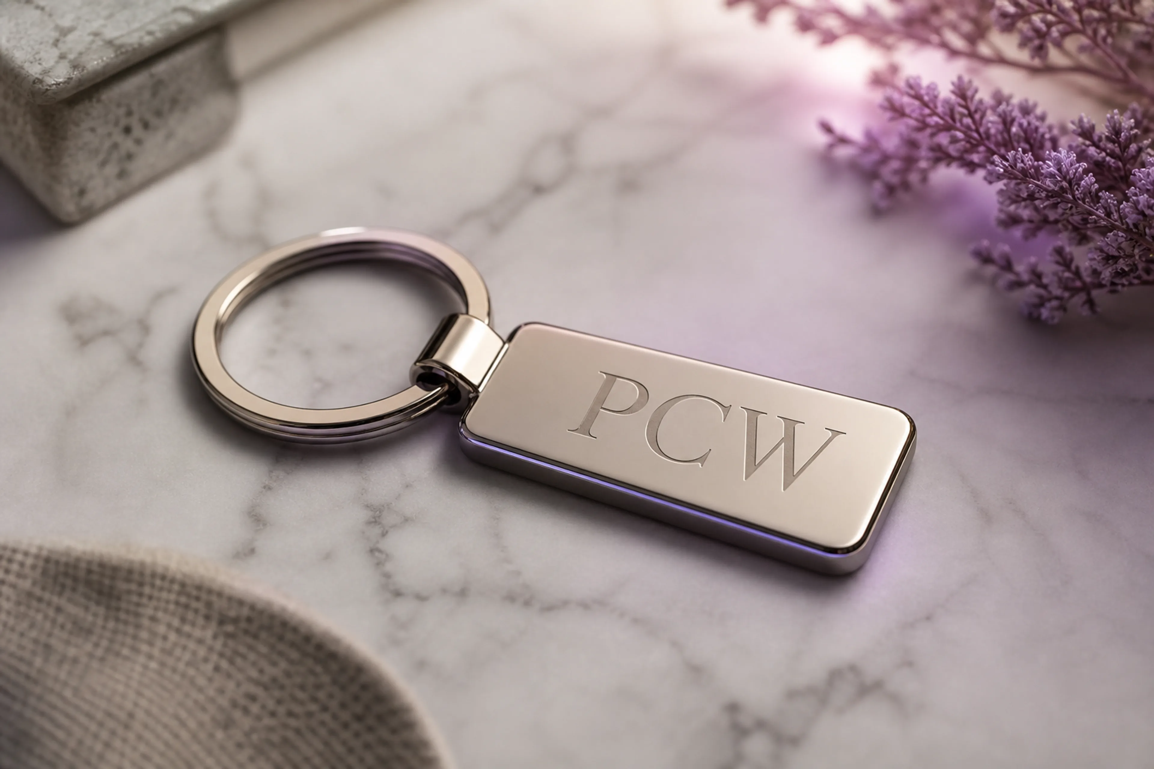 Custom engraved metal keychain with personalized initials