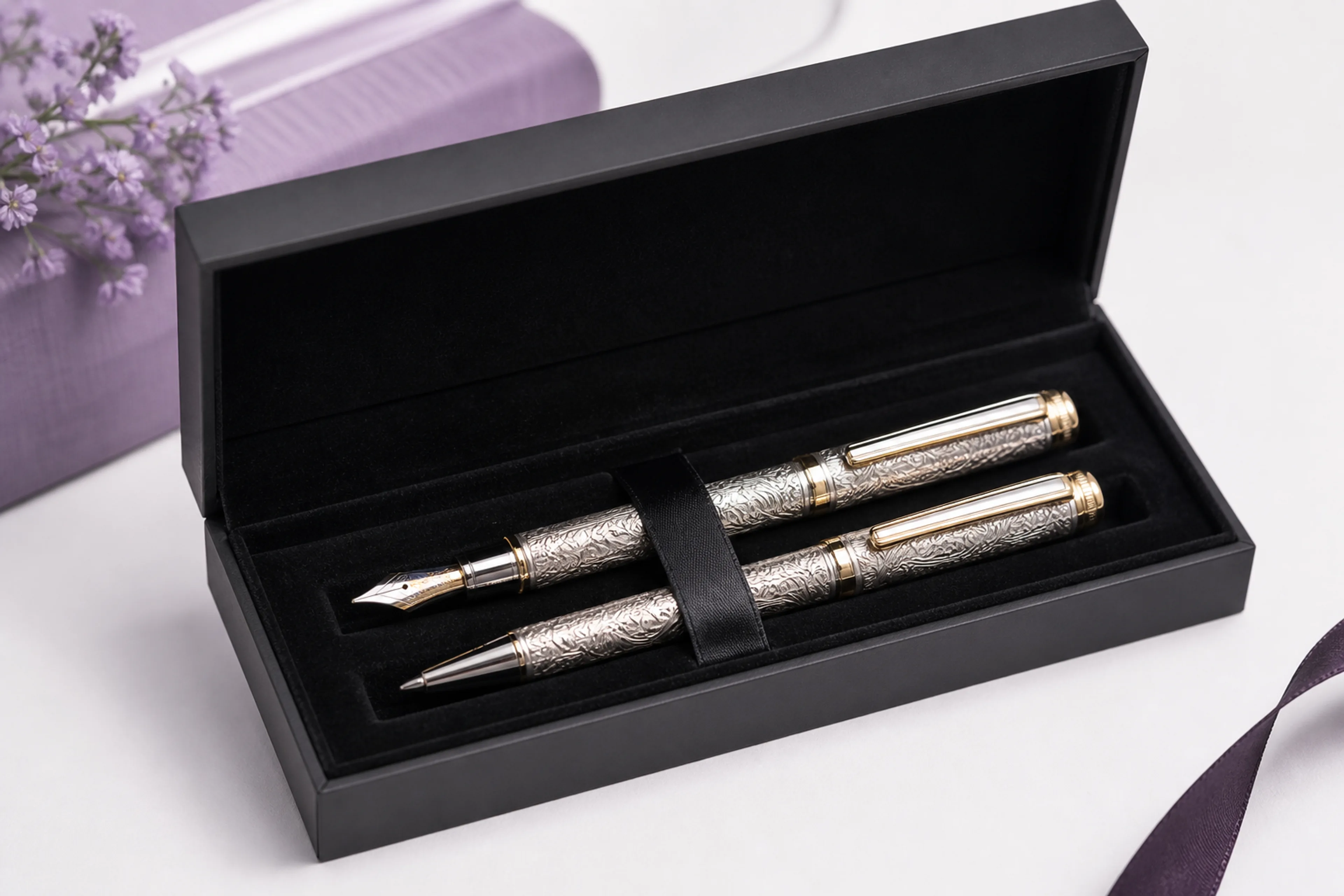 Luxury engraved pen set in a premium gift box